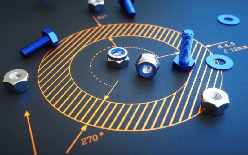 Bolts & nuts on a hatching blueprint extreme close up Bolts & nuts on a hatching blueprint extreme close up